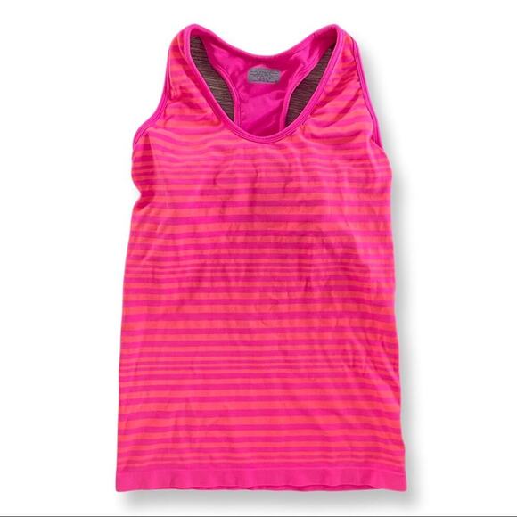 Athleta Tank Top Racerback Striped Pink‎ Orange Athletic Workout Gym - Picture 1 of 4